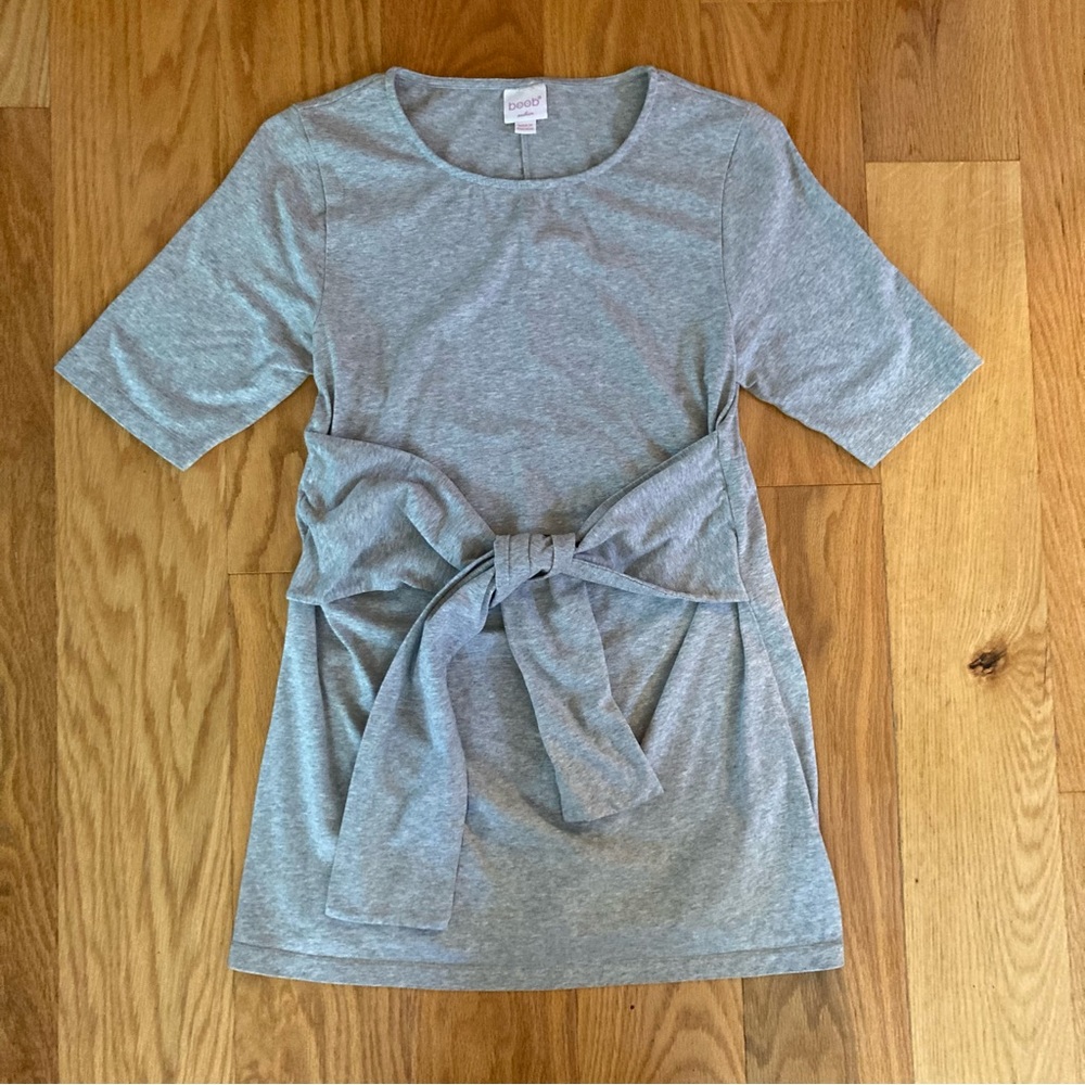 boob design front tie maternity and nursing blouse on gray marl